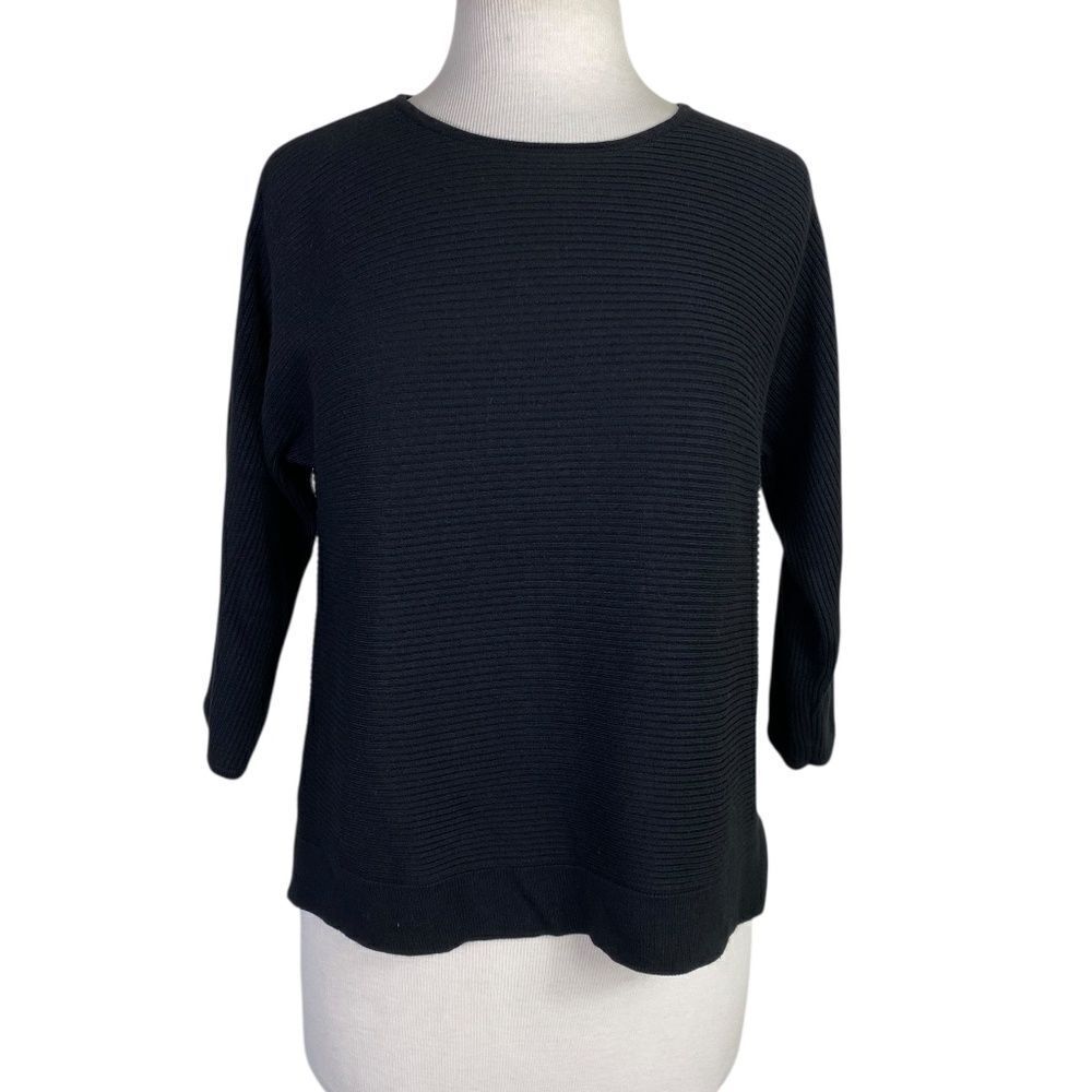 Chico's 1 Black knit Rayon sweater 3/4 sleeves round neck suitable all seasons